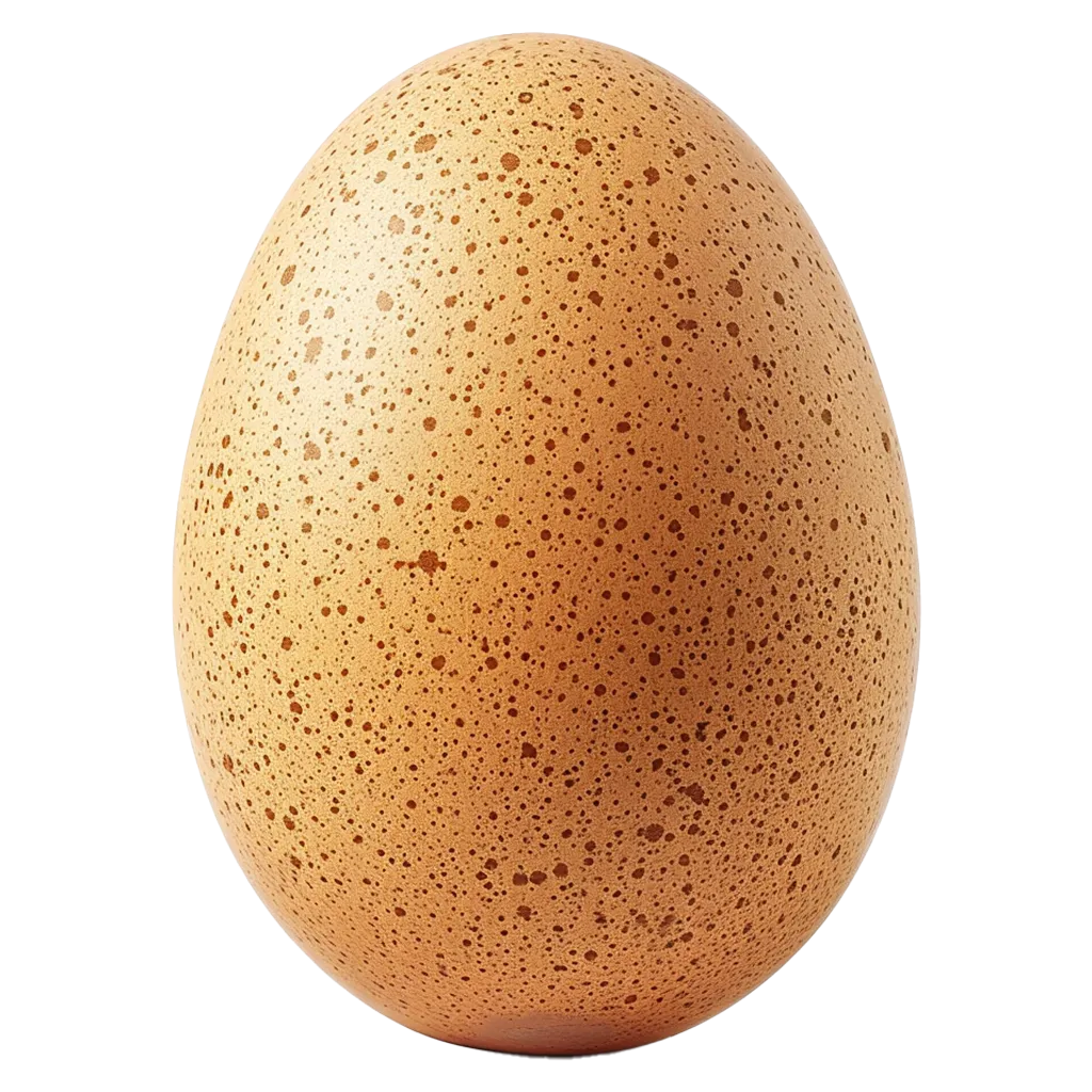 Ein braunes Ei mit vielen kleinen Punkten.