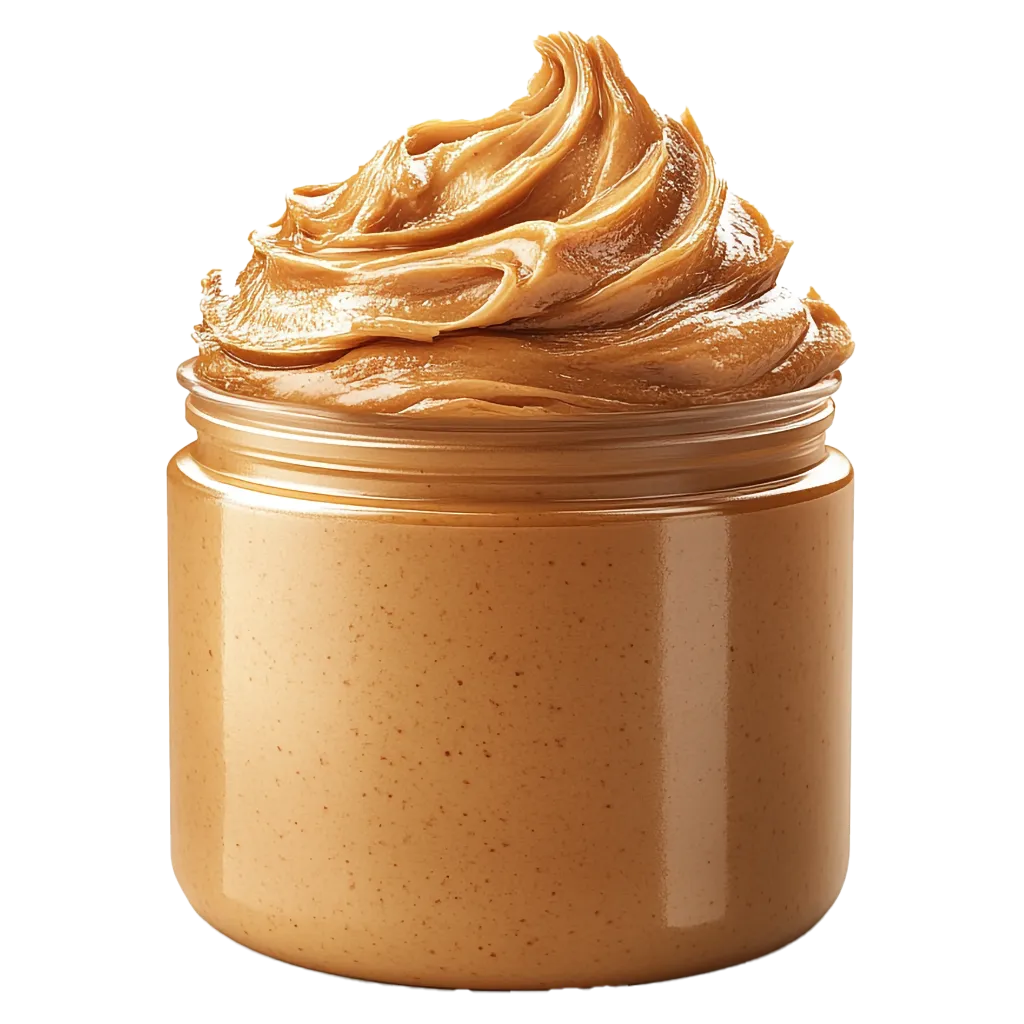 Glas mit cremigem Erdnussbutter-Topping.