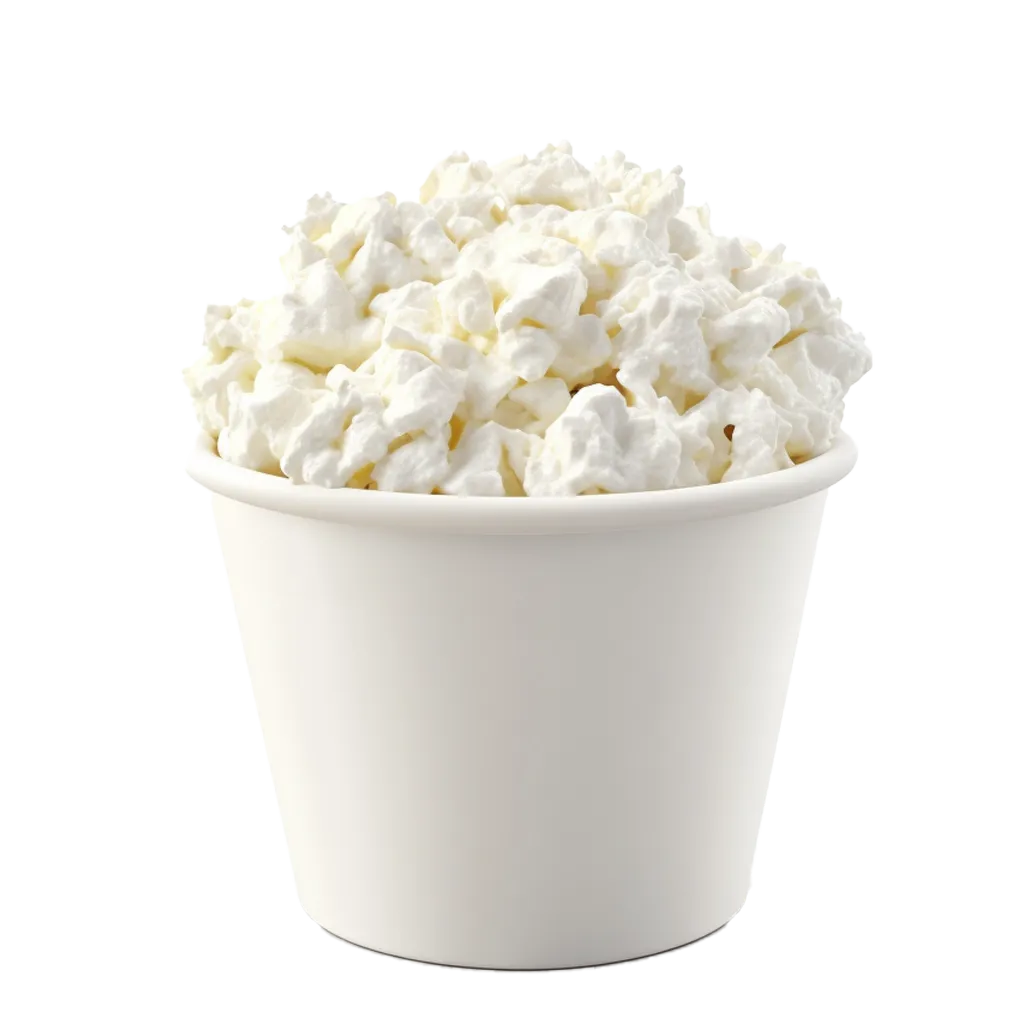 Ein Becher mit Hüttenkäse.