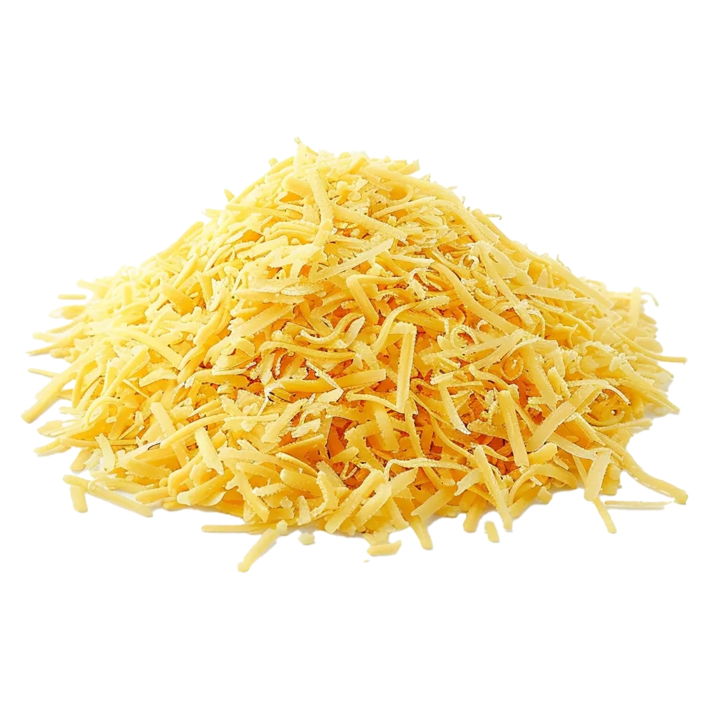 Ein Haufen geriebener gelber Käse.