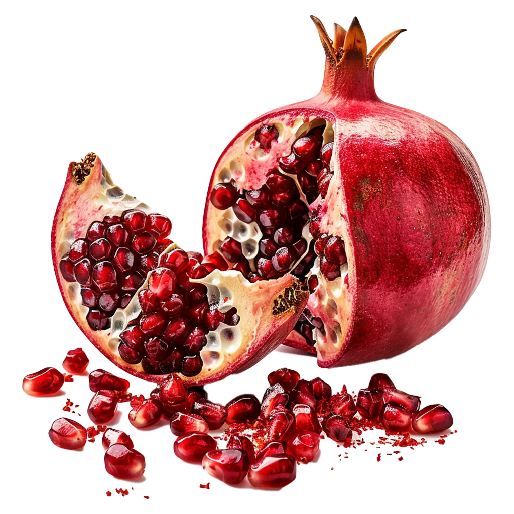 Eine aufgeschnittene Granatapfel mit Kernen.
