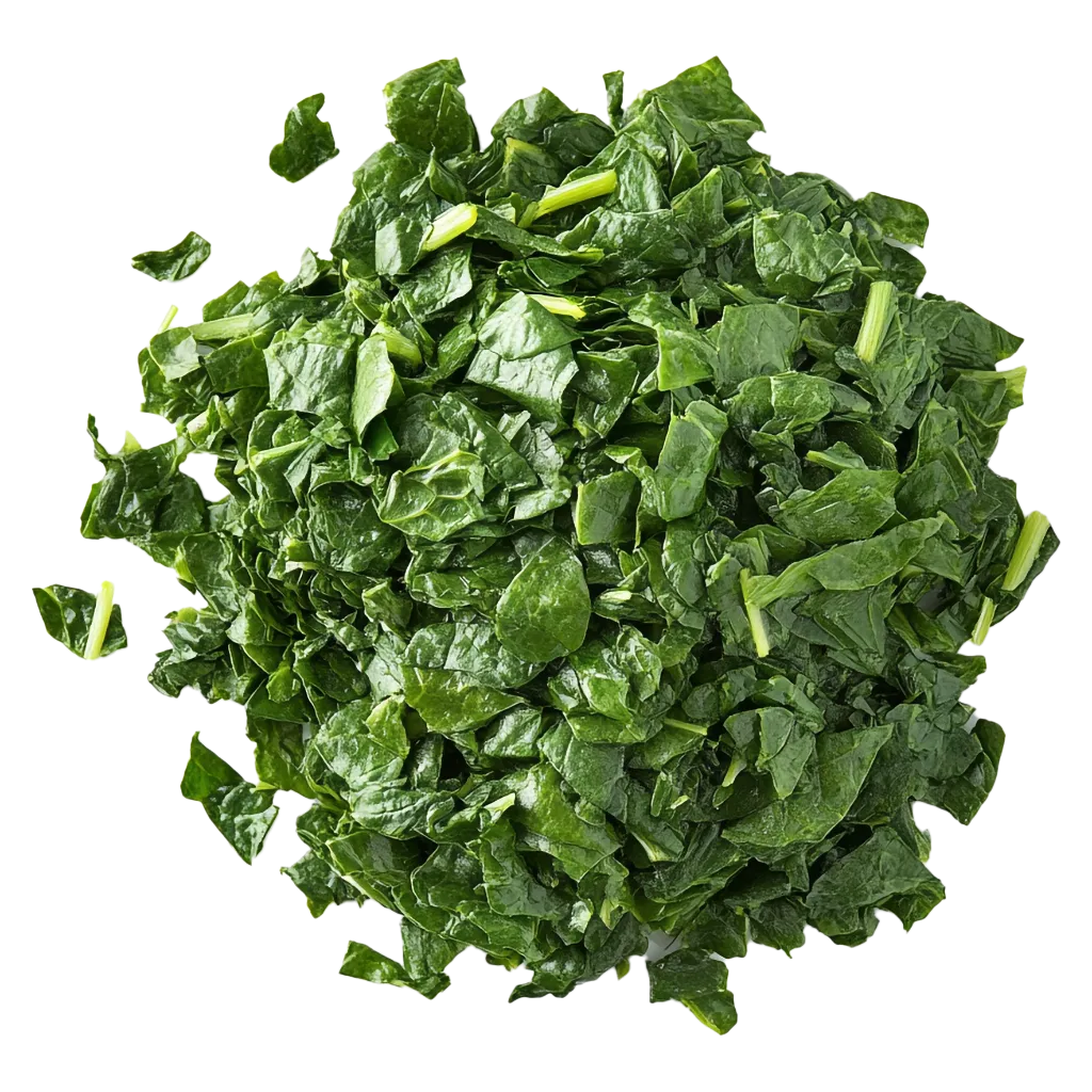 Ein Haufen gehackter, grüner Spinatblätter.