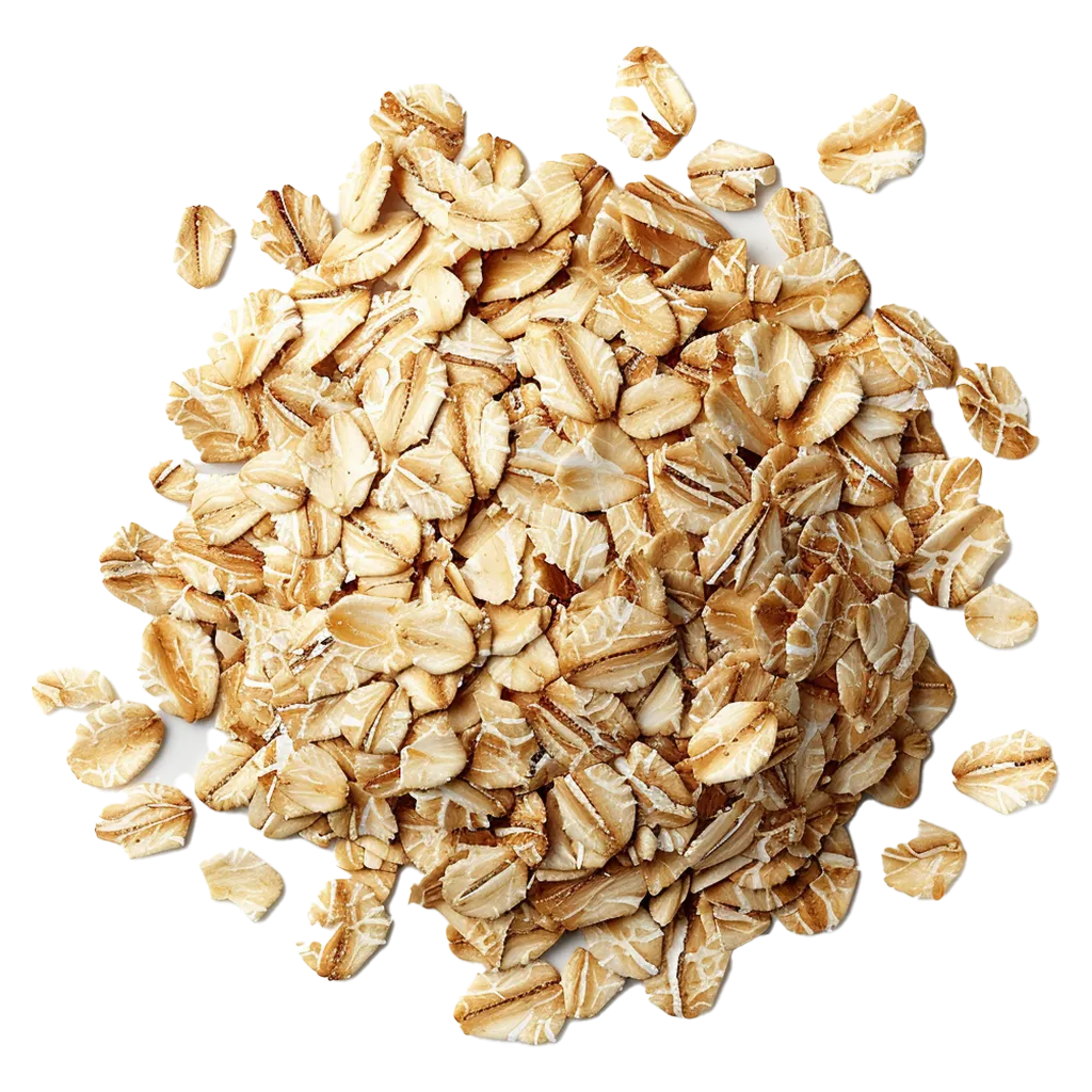 Haufen Haferflocken auf weißem Hintergrund.