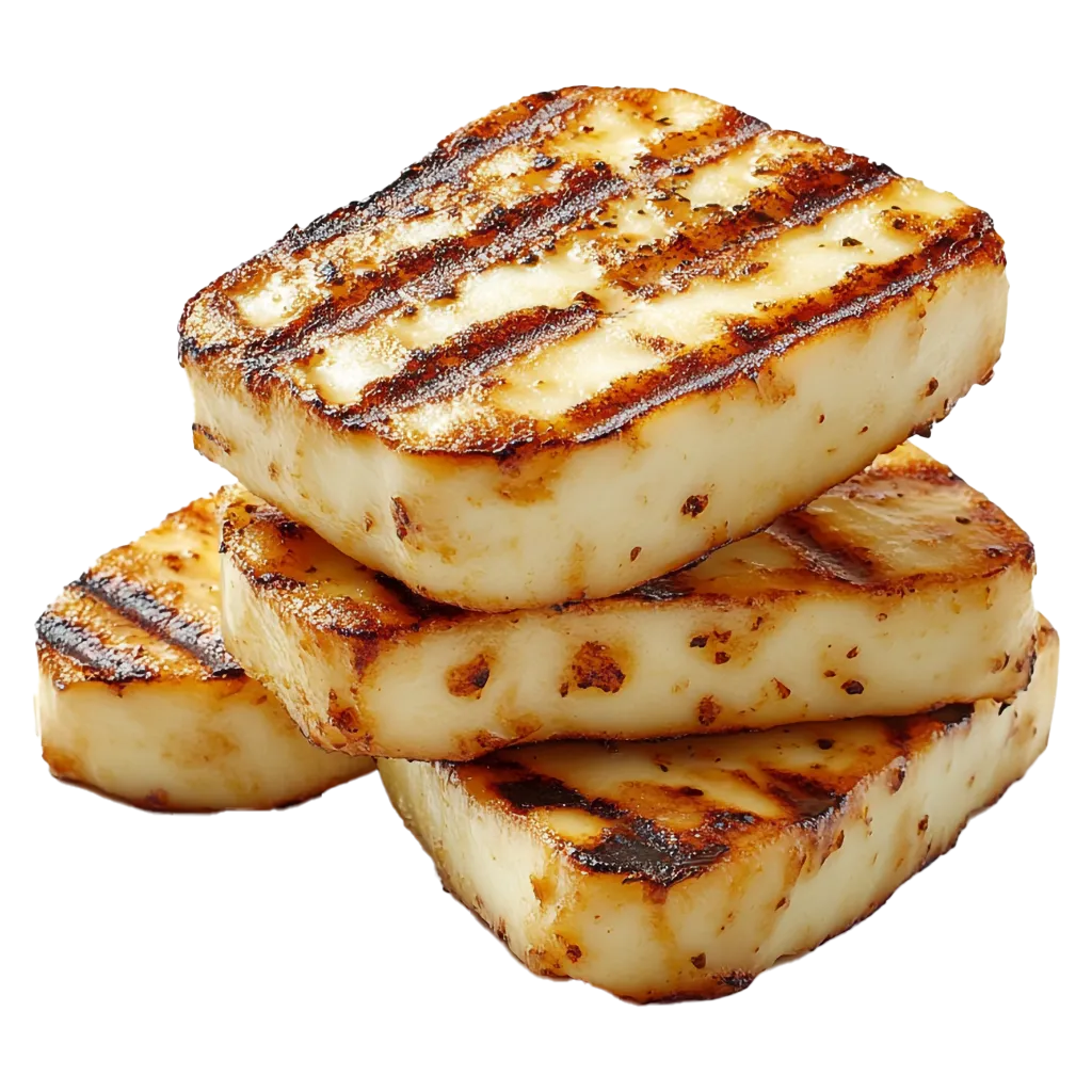 Gestapelte gegrillte Halloumi-Käsescheiben.