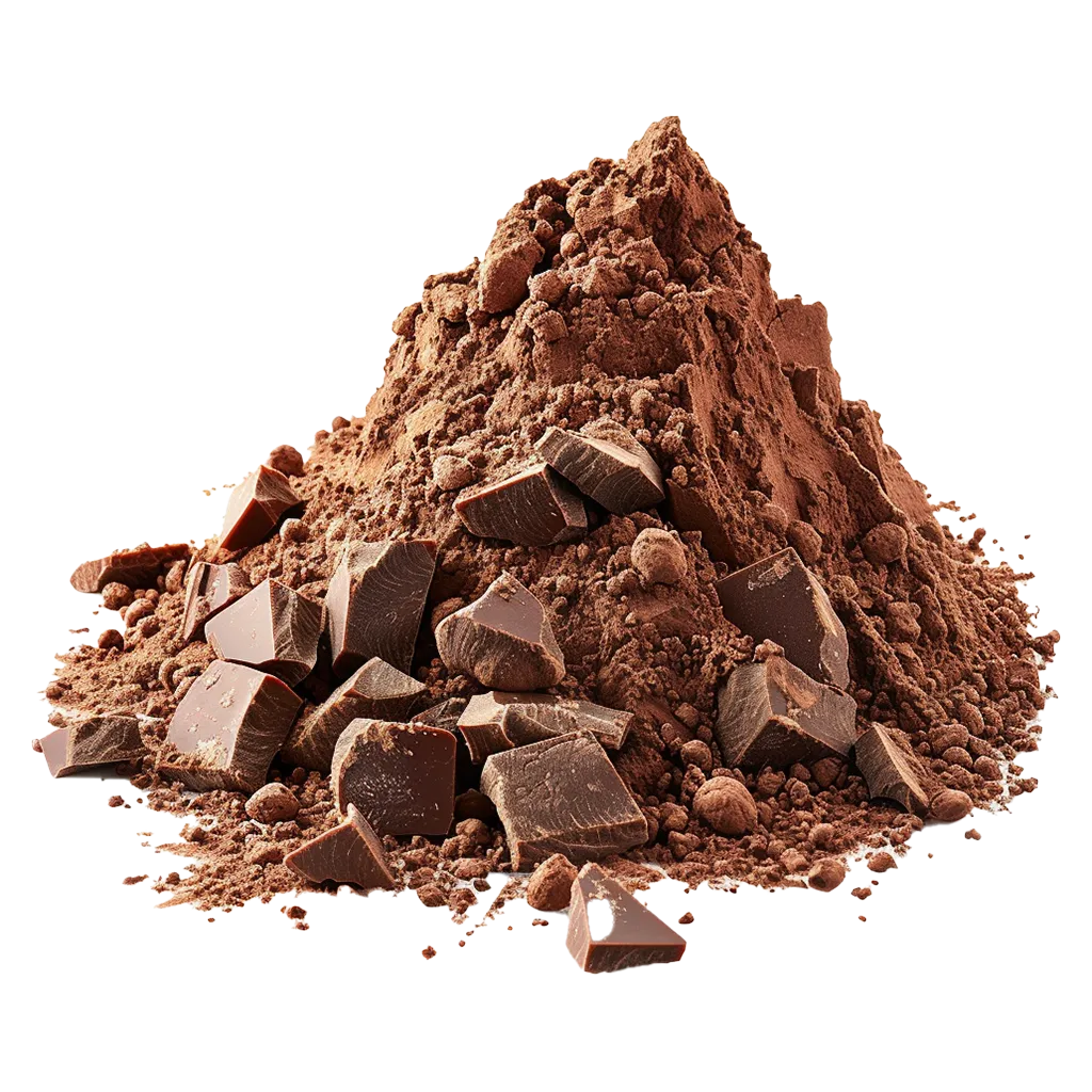 Haufen Kakaopulver mit Schokoladenstücken