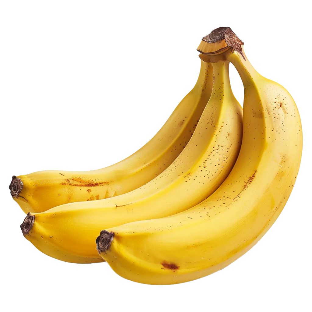 Drei reife Bananen mit braunen Sprenkeln.