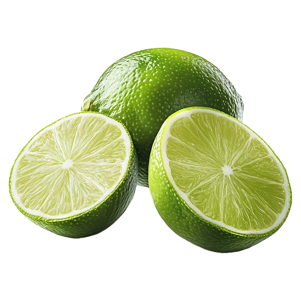 Zwei Limettenhälften und eine ganze Limette.
