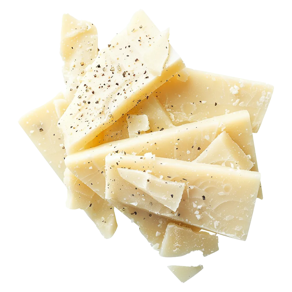 Stücke Parmesan mit Pfeffer bestreut