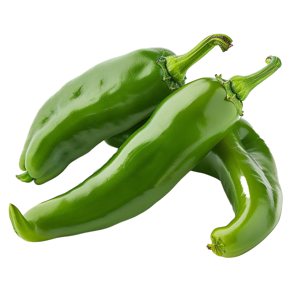 Drei grüne Chilis liegen nebeneinander.