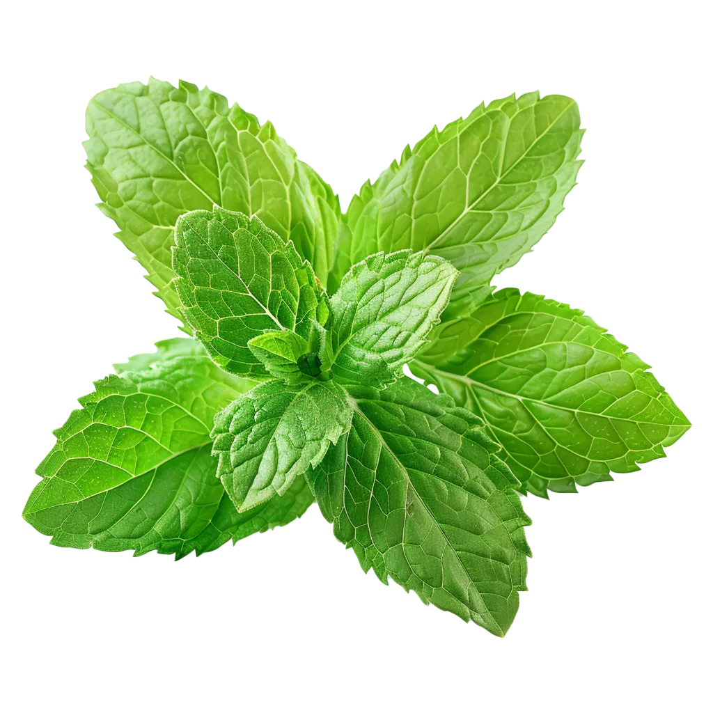 Ein grüner Minzzweig mit vielen Blättern.