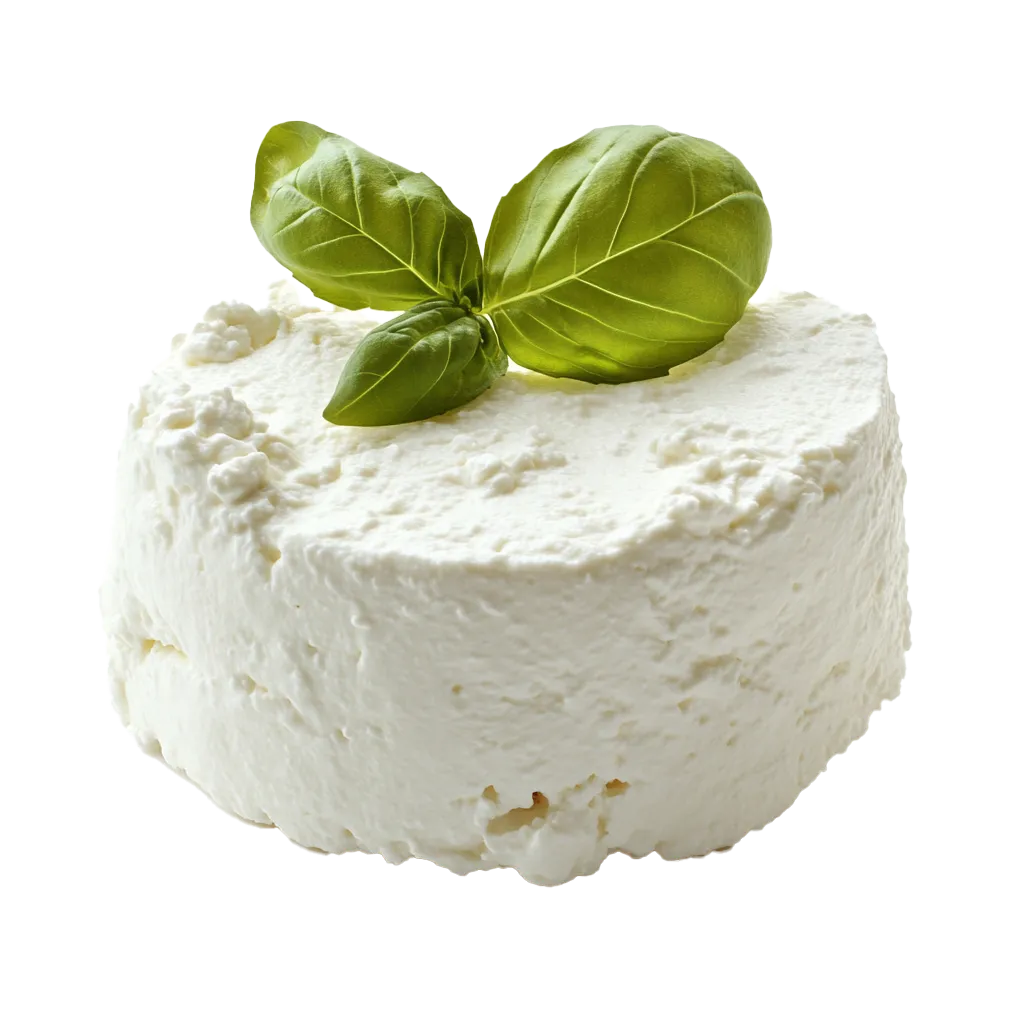 Frischer Ricotta mit Basilikum garniert.