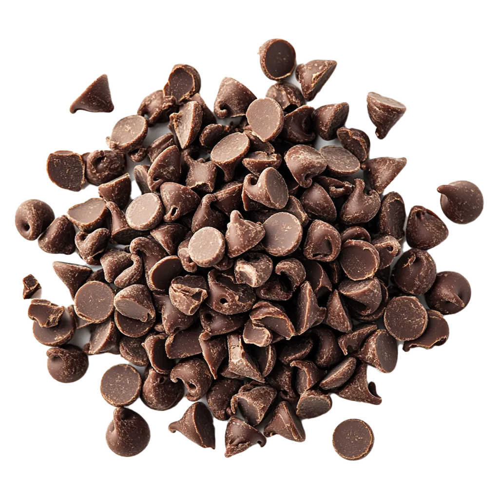 Ein Haufen Schokoladentröpfchen auf schwarzem Hintergrund.