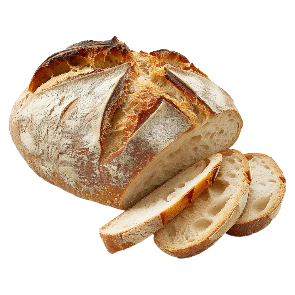 Frisches Brot mit knuspriger Kruste und Scheiben.