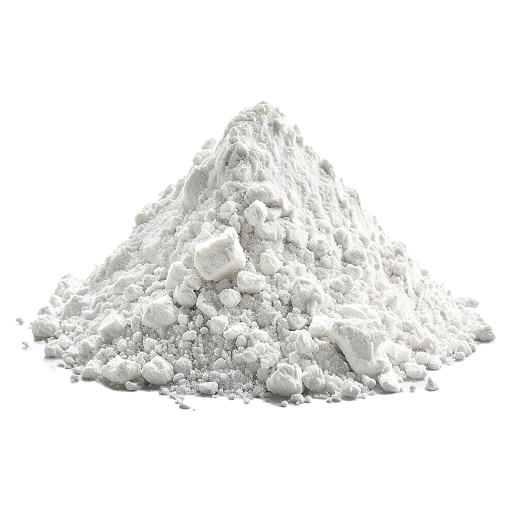 Ein Haufen feinen weißen Pulvers mit Klumpen.