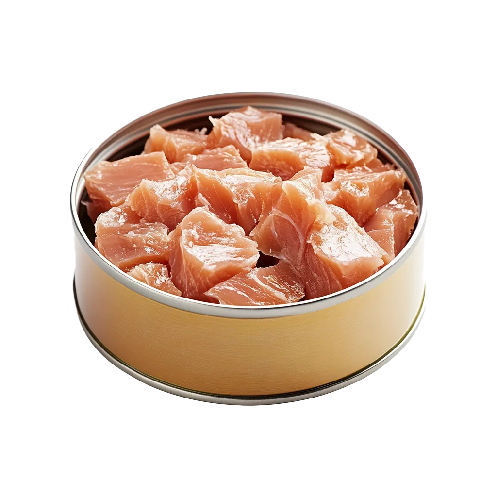 Dose mit gewürfeltem rohem Fisch.