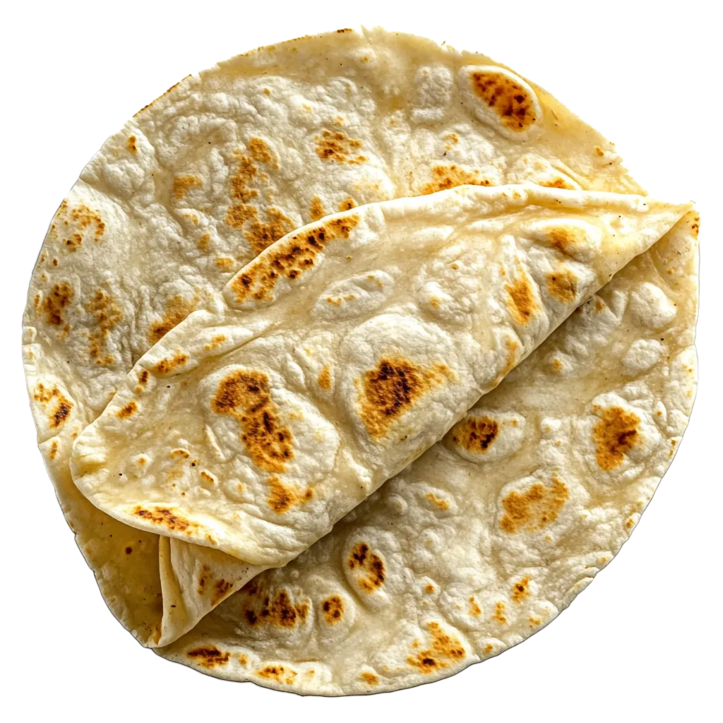 Zwei gefaltete Tortillas mit braunen Flecken.