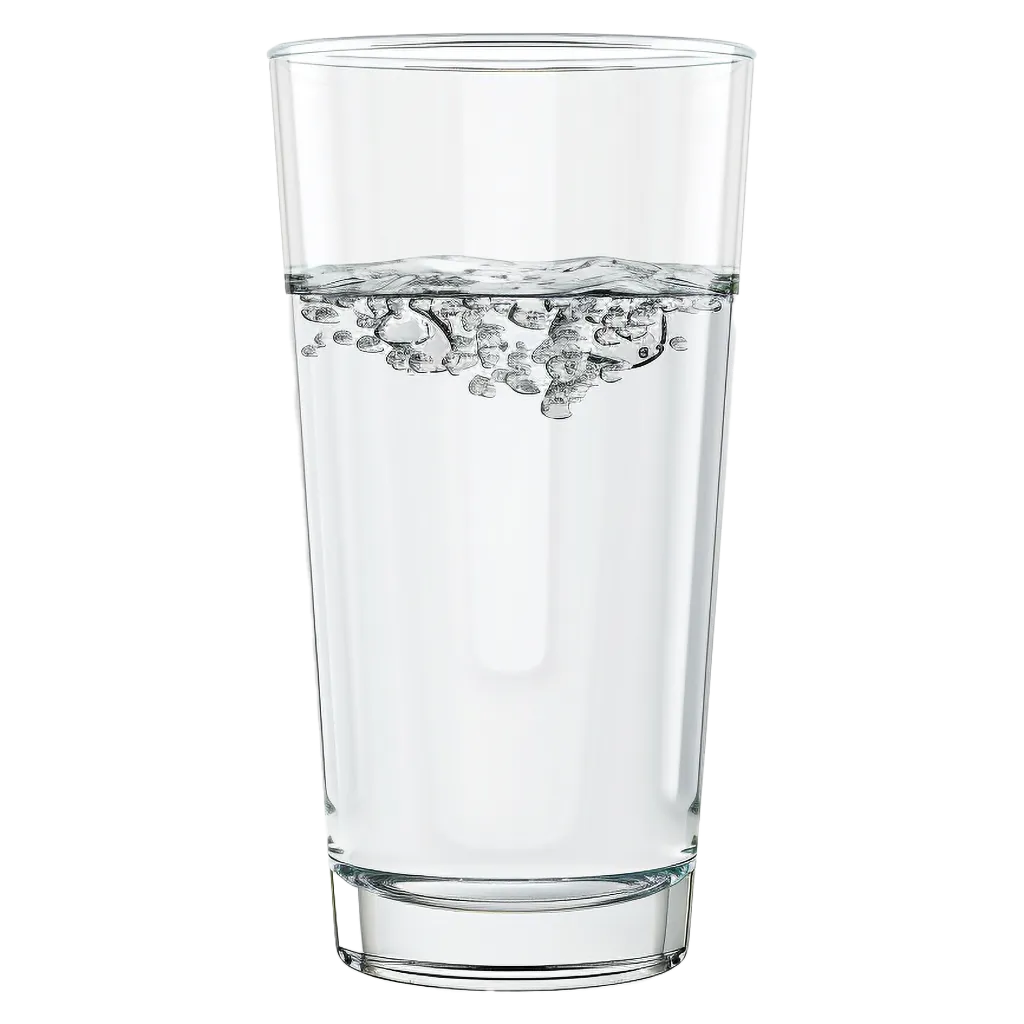 Glas mit sprudelndem Wasser und Bläschen.