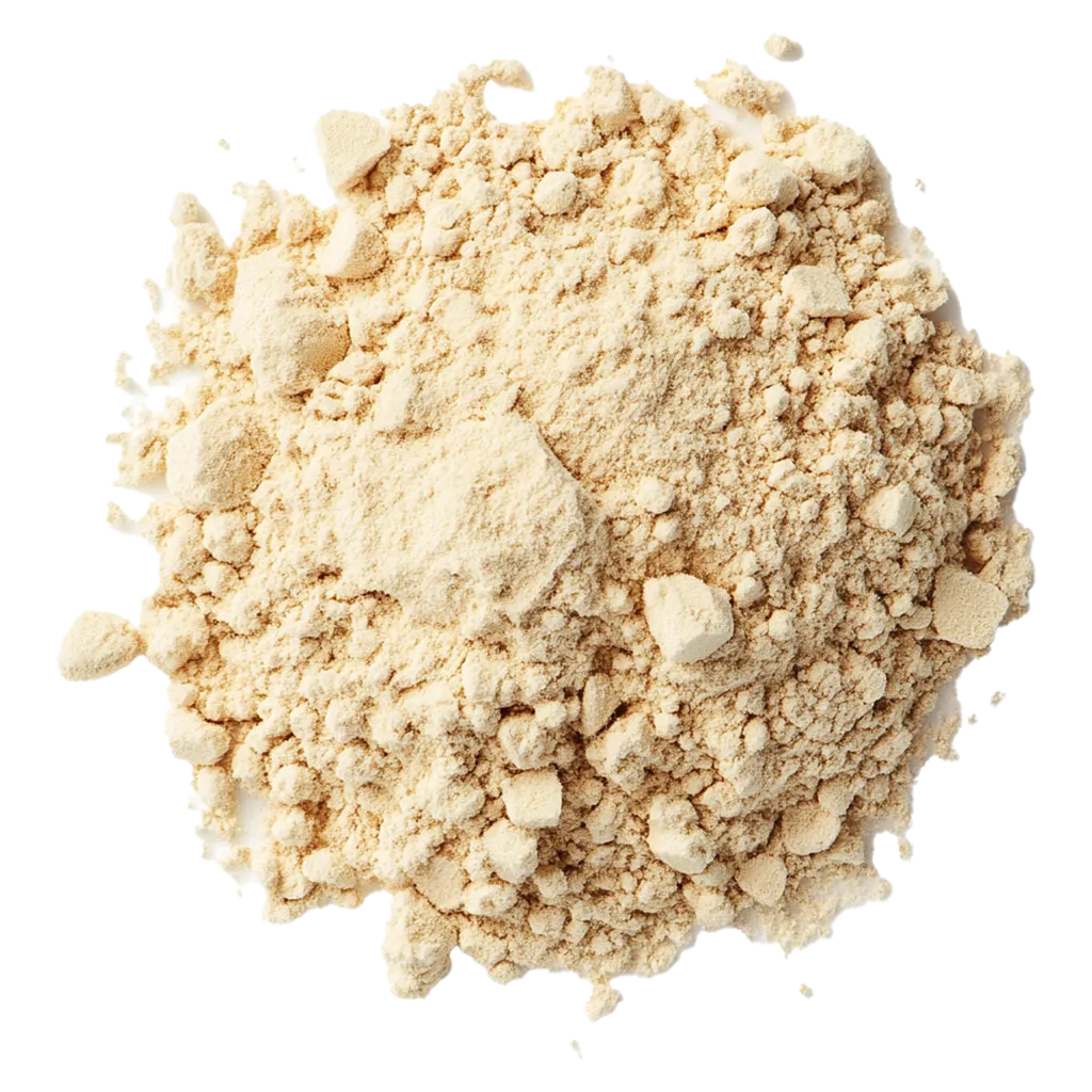 Haufen hellgelbes Pulver mit Klumpen.