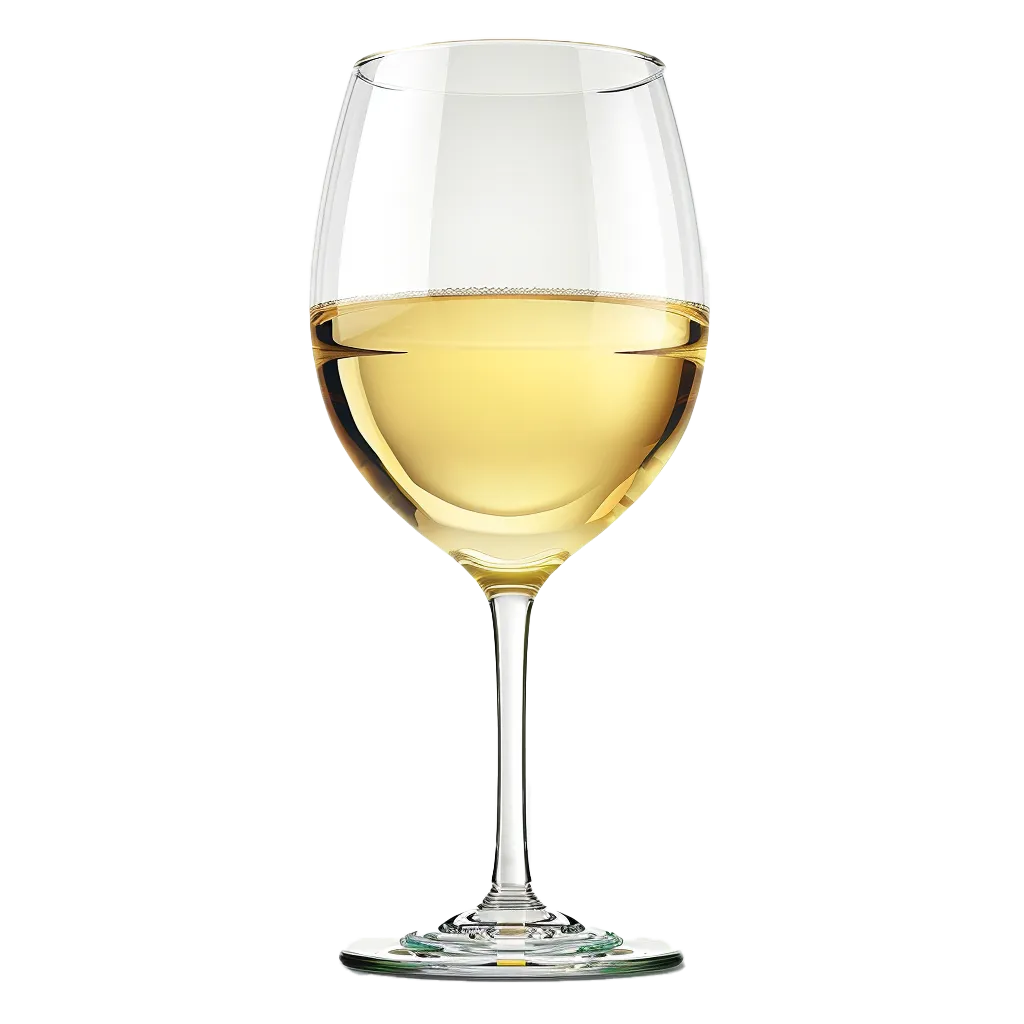 Ein Glas mit hellem Weißwein.