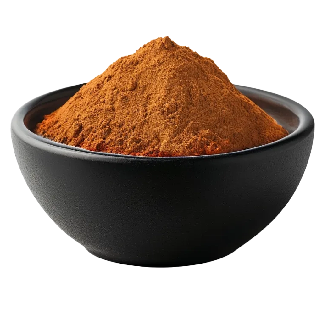 Schwarze Schale mit Zimtpulver gefüllt.