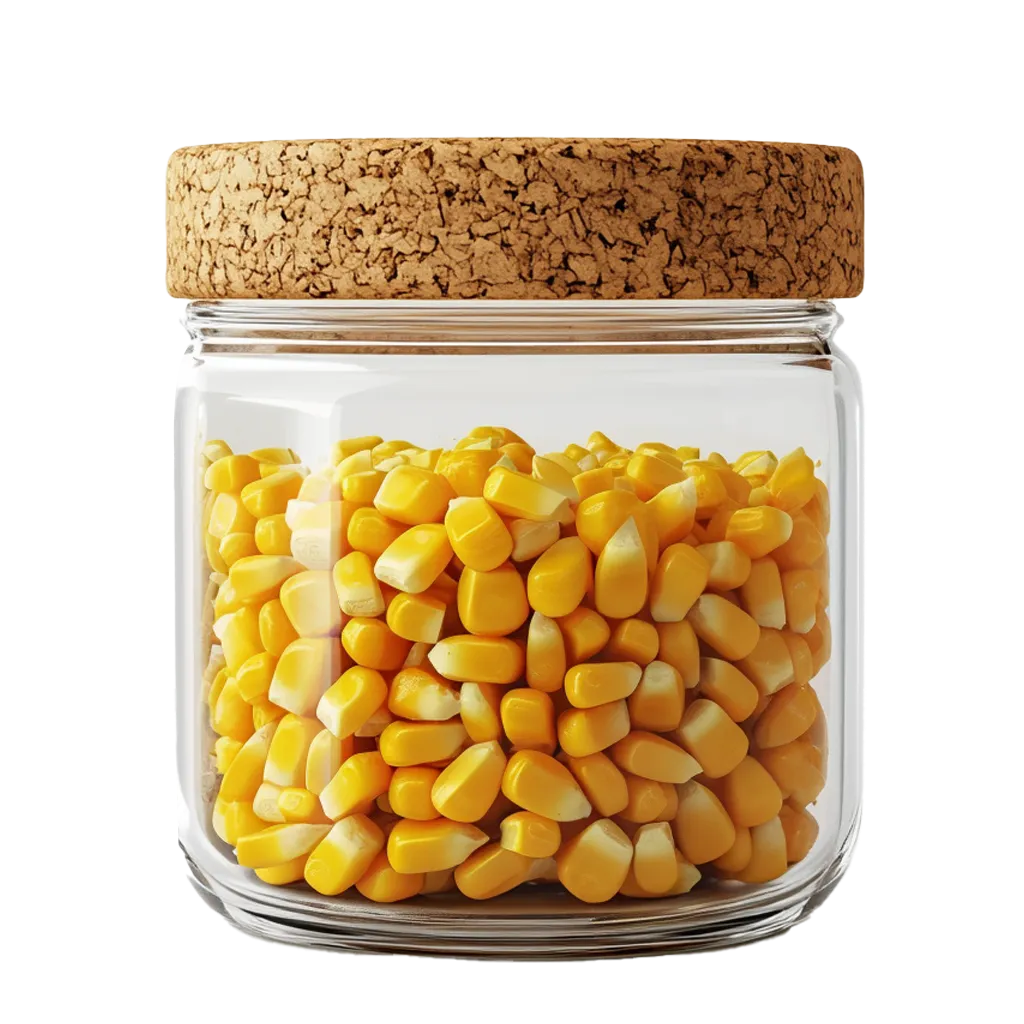 Ein Glas gefüllt mit gelben Maiskörnern.