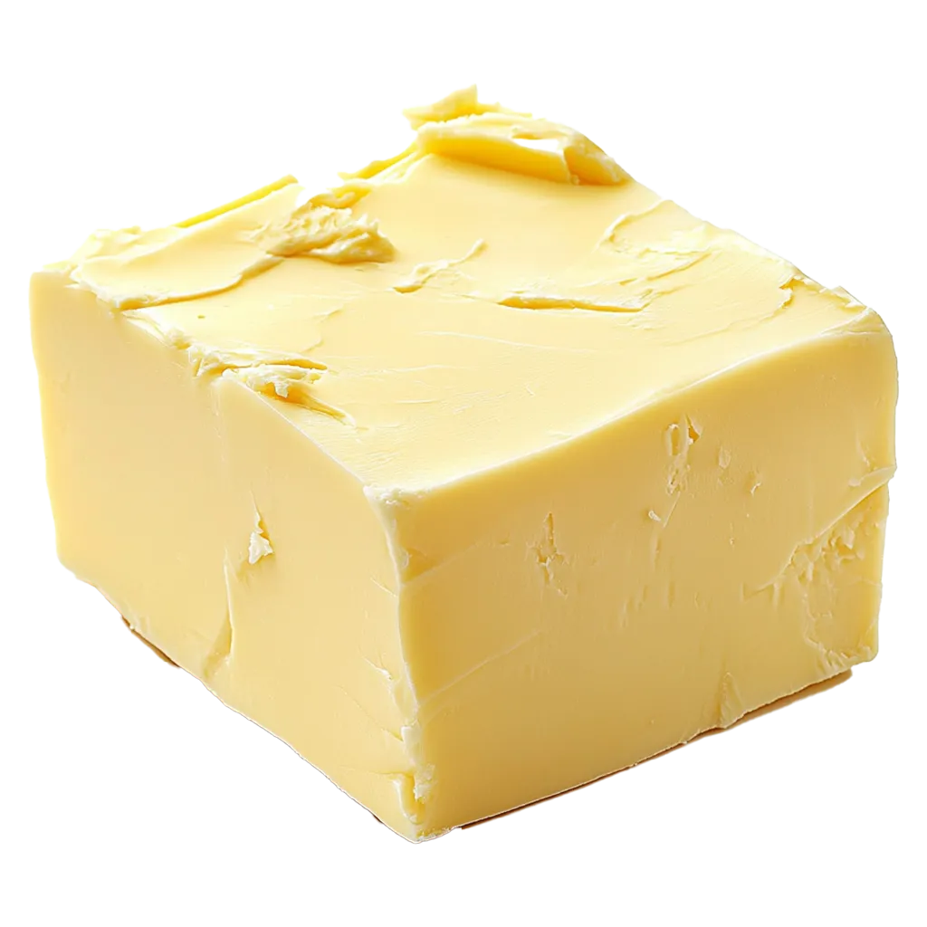 Ein Block Butter mit leicht zerknitterter Oberfläche.