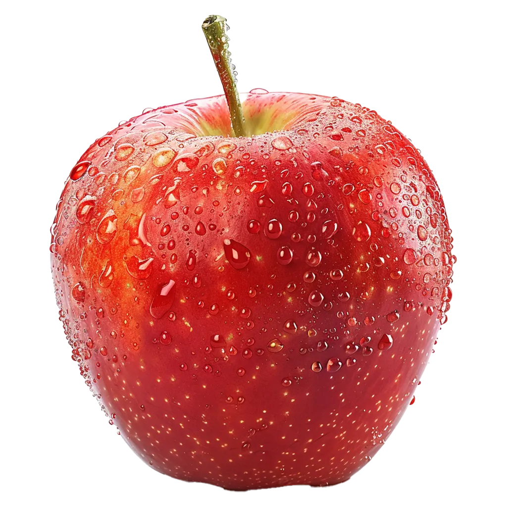 Ein roter Apfel mit vielen Wassertropfen.