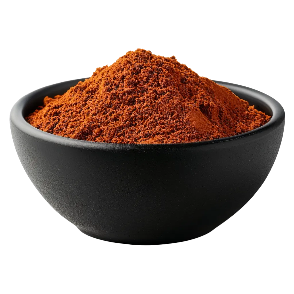 Schwarze Schale mit rotem Paprikapulver gefüllt.