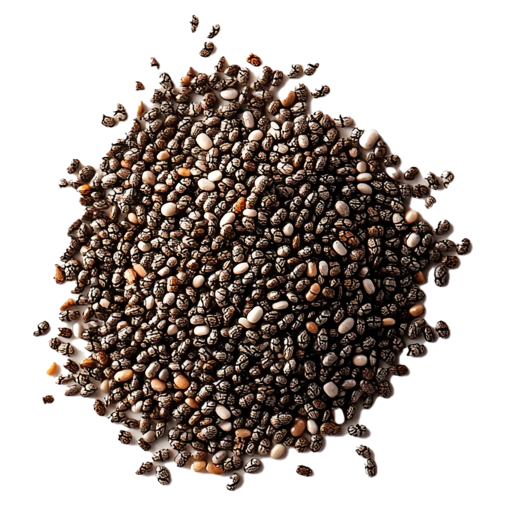 Haufen von Chia-Samen auf weißem Hintergrund.