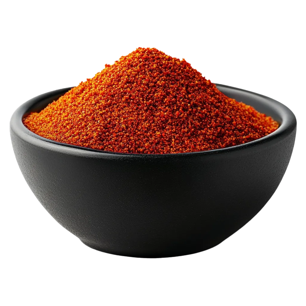 Schwarze Schale mit rotem Paprikapulver gefüllt.
