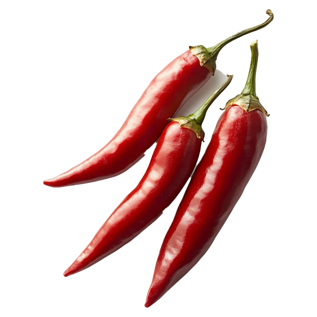 Drei rote Chilischoten auf schwarzem Hintergrund.