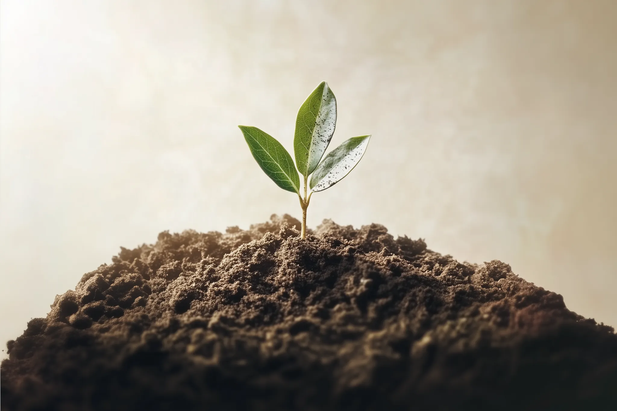 Ein junger Trieb wächst aus der Erde.