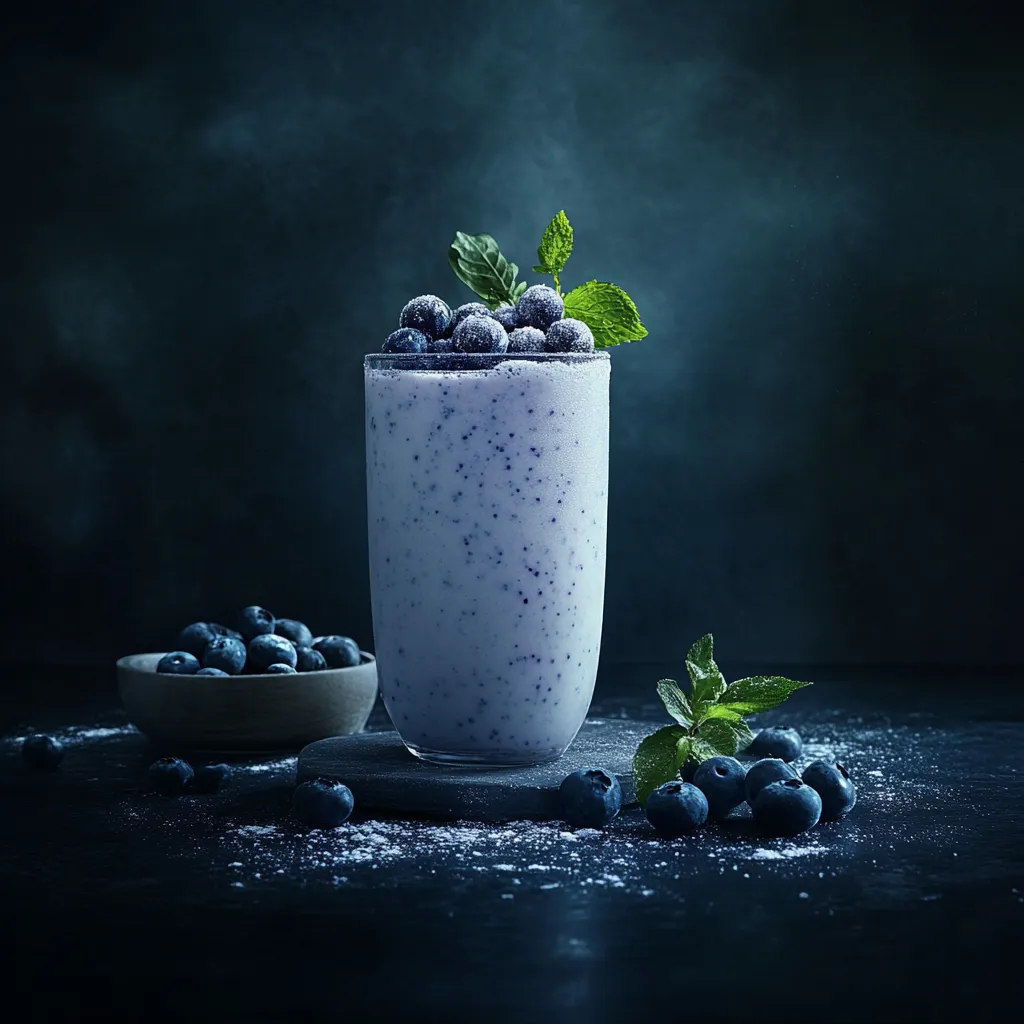 Blaubeer-Smoothie mit frischen Beeren und Minze.