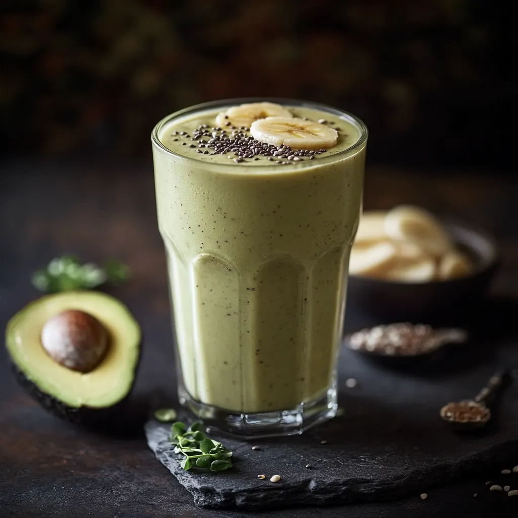 Gr&uuml;ner Smoothie mit Banane und Chiasamen.
