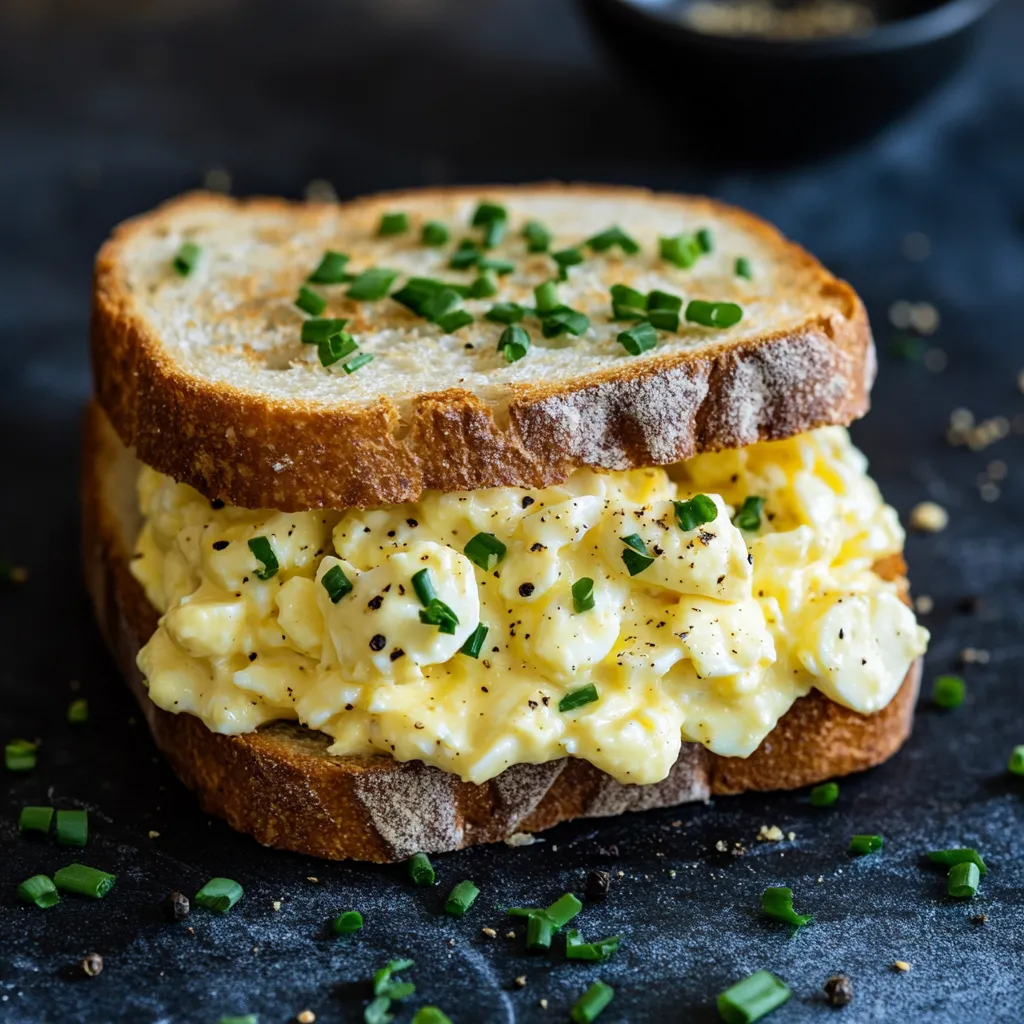 Ein Ei-Salat-Sandwich mit Schnittlauch.