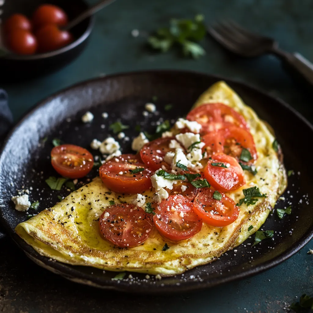 Omelett mit Tomaten und Feta-K&auml;se.