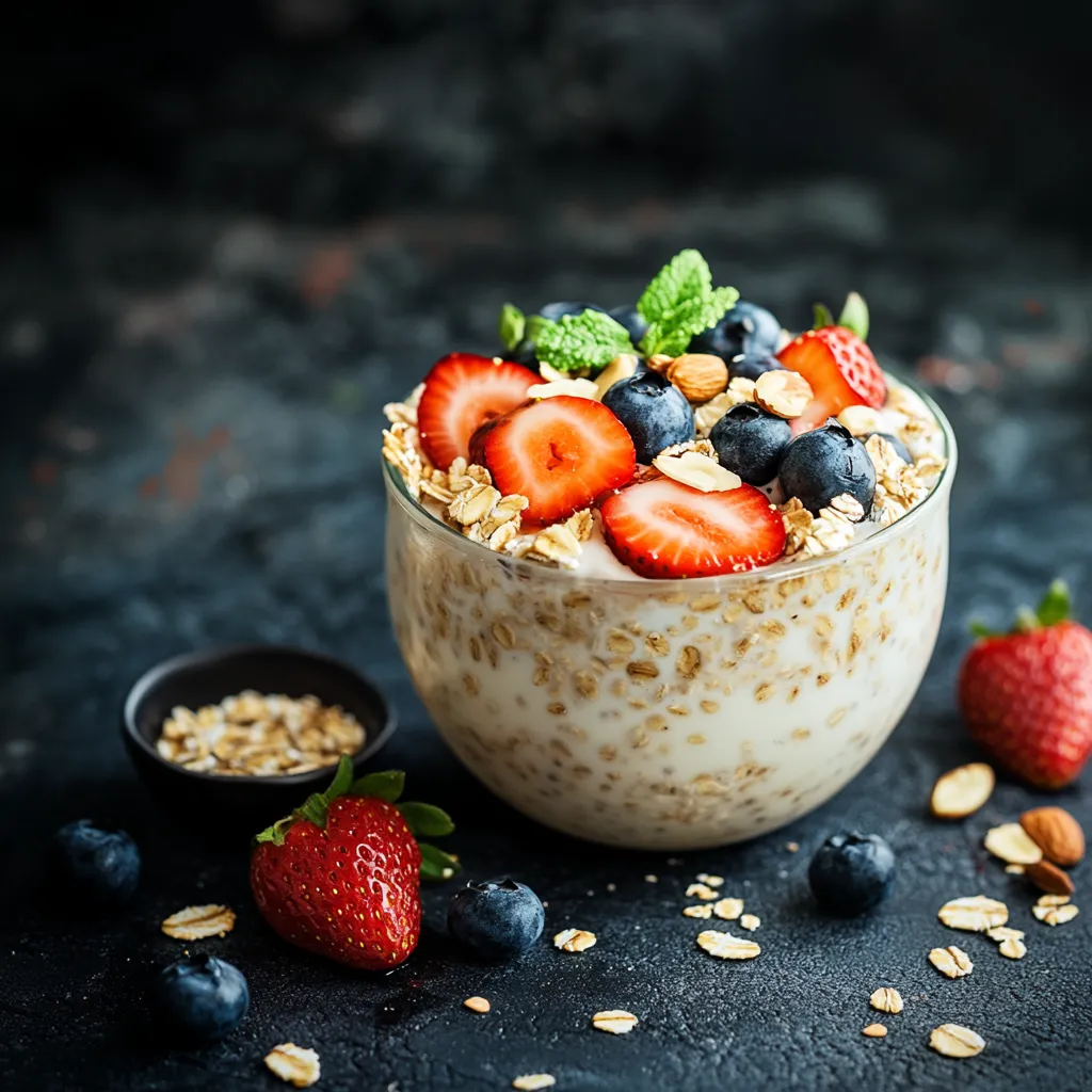 Haferflocken mit Beeren und Erdbeeren.