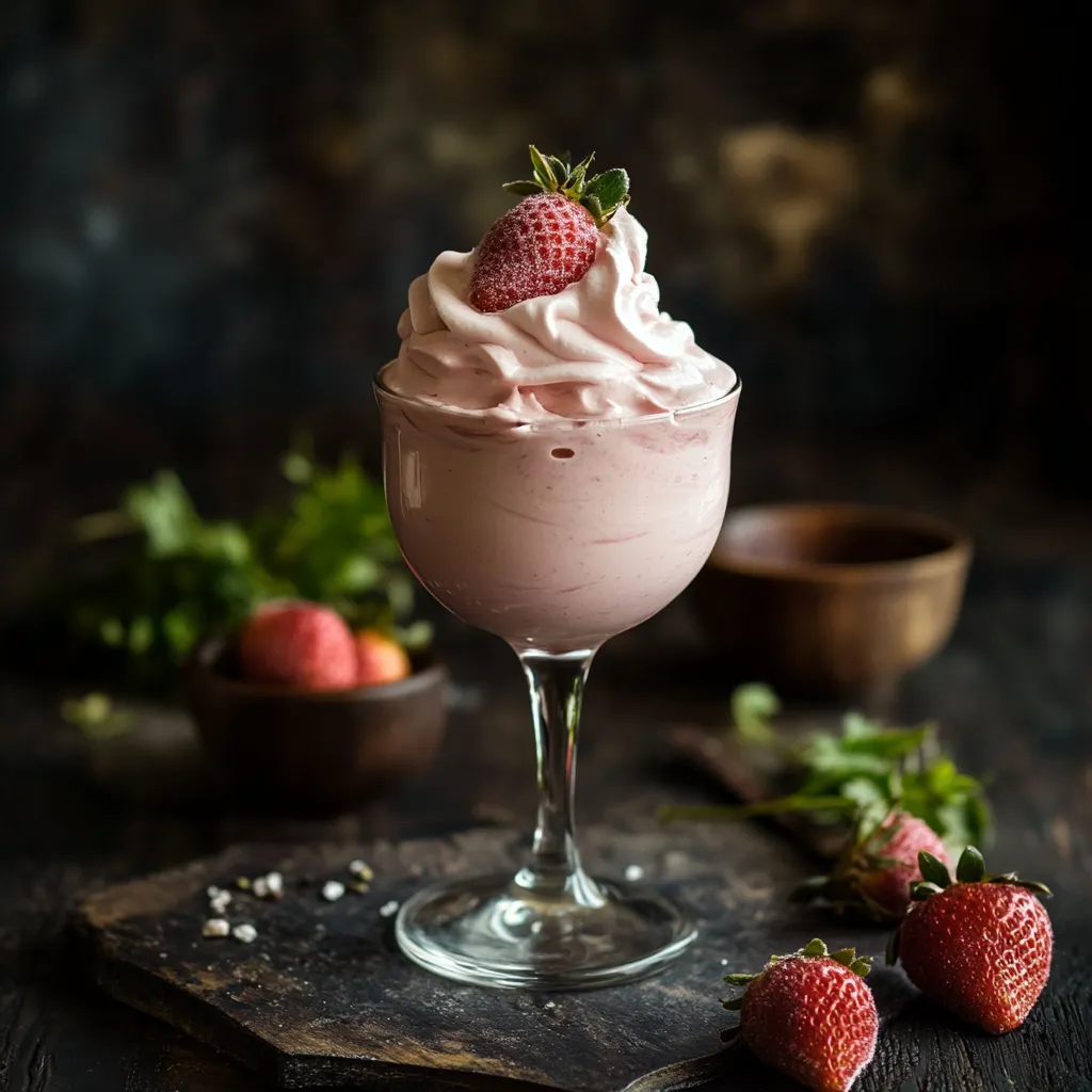 Erdbeer-Dessert mit Sahne und Erdbeere.