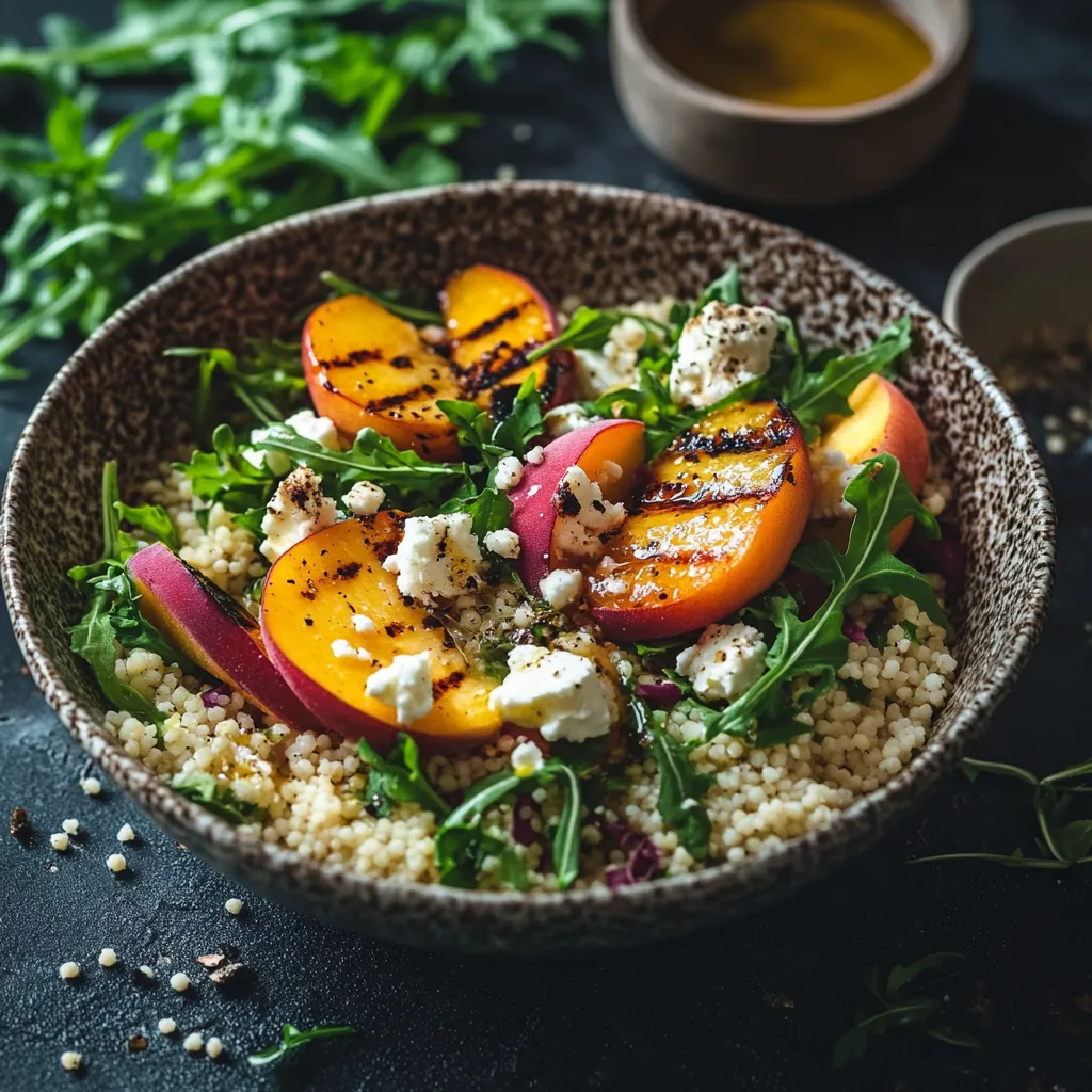 Couscous-Salat mit gegrilltem Pfirsich und Feta.