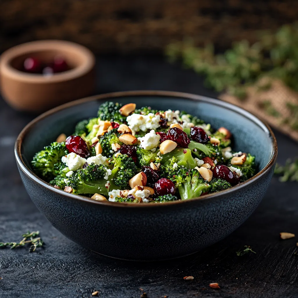 Brokkolisalat mit Cranberries und Feta.