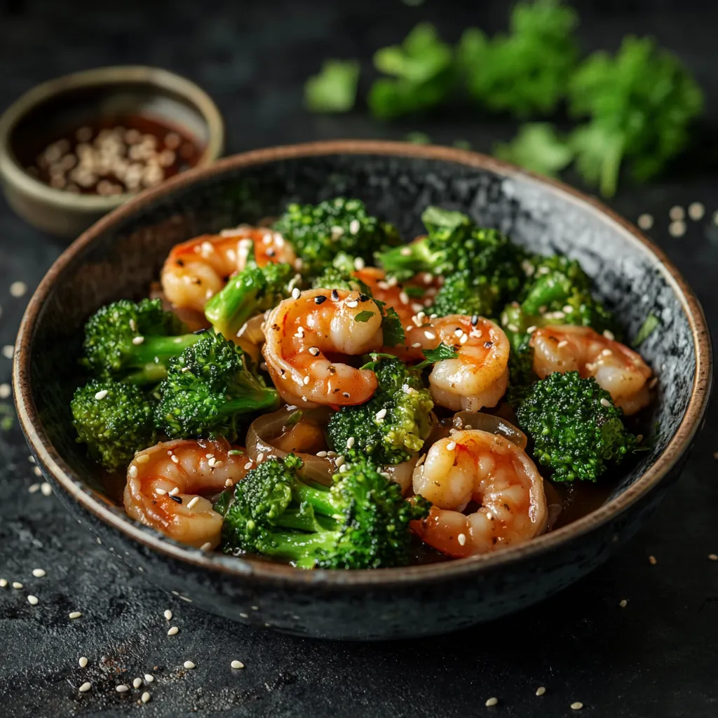 Garnelen mit Brokkoli in einer Sch&uuml;ssel.