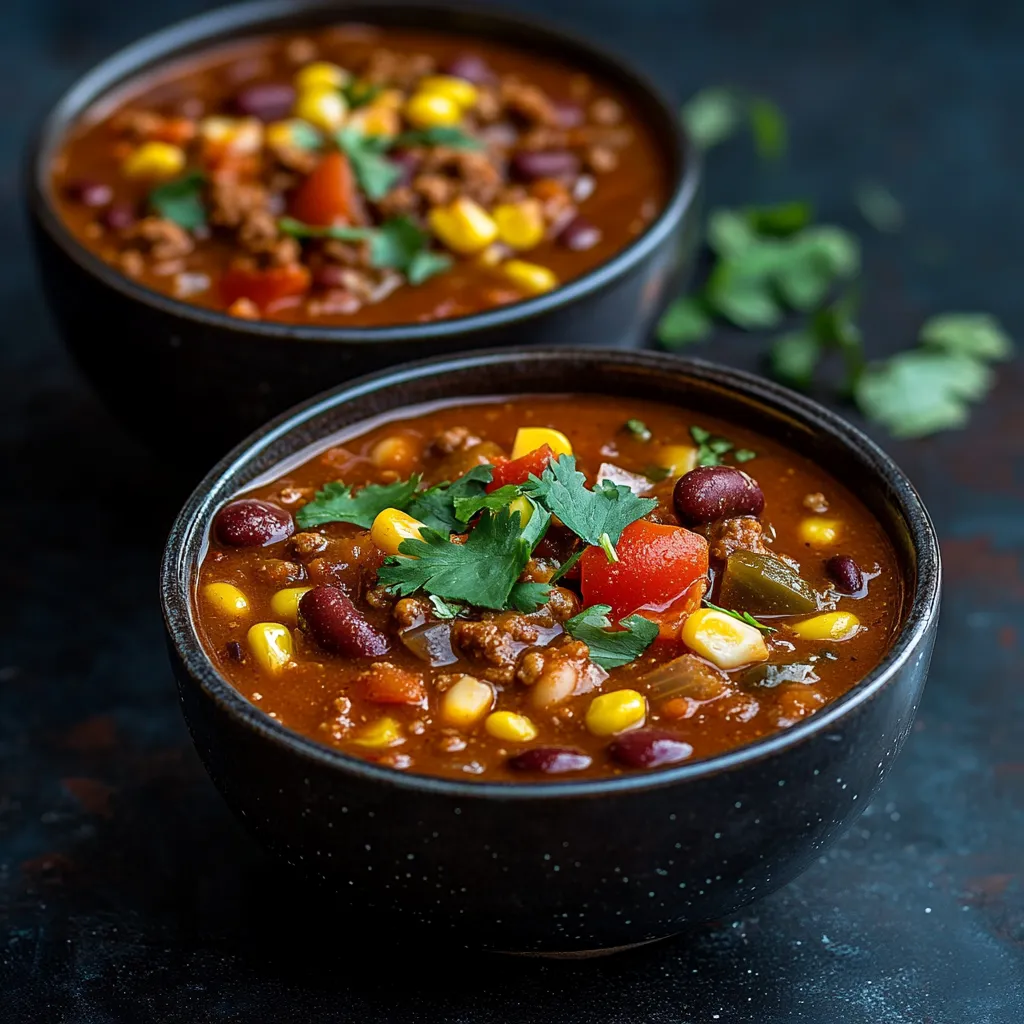 Zwei Sch&uuml;sseln Chili mit Mais und Bohnen.