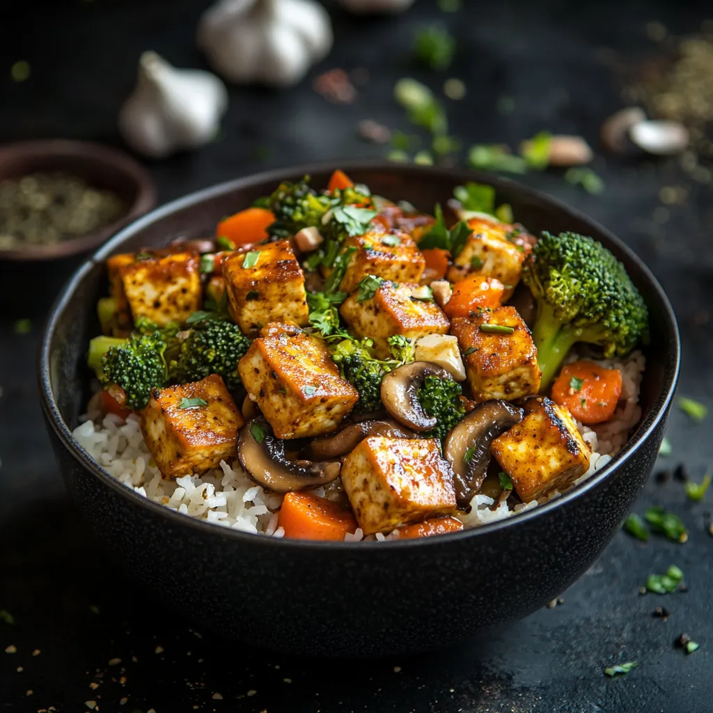 Reissch&uuml;ssel mit gebratenem Tofu und Gem&uuml;se