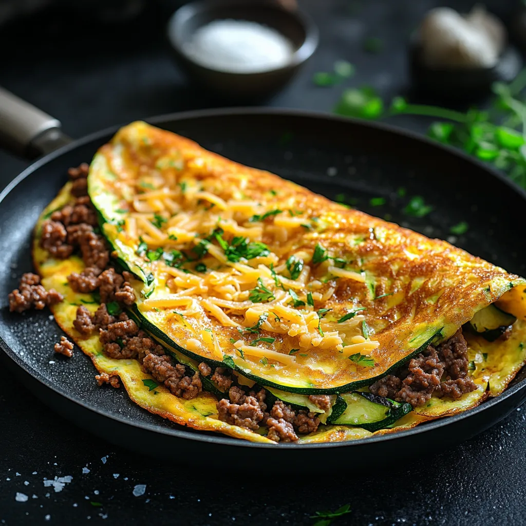 Omelett mit Hackfleisch und Zucchini gef&uuml;llt.